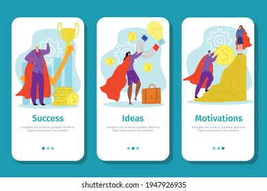 Conjunto de sitios web móviles empresariales, ilustración vectorial. La gente es protagonista de un personaje femenino en el concepto de trabajo en equipo de los negocios de caricaturas. Trabajar para la carrera