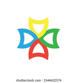 Business model with 4 arrows pointing at center. Concept of four features of company's strategy. Flat vector illustration for presentation, brochure, banner