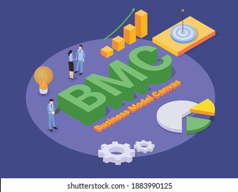 concepto vectorial 3d isométrico de lienzo de modelo de negocio (BMC) para banner, sitio web, ilustración, página de inicio, volante, etc.