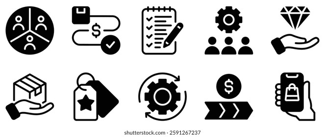 Business Model Canvas Icon Set Strategic Solid Style Collection for Planning and Innovation.