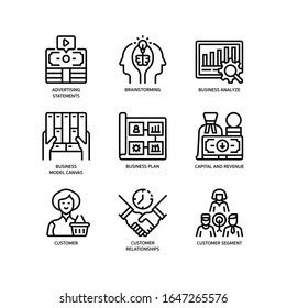 Business model canvas icons set outline style