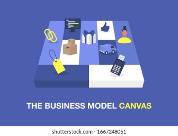 The business model canvas, presentation template, isometric diagram blocks svg