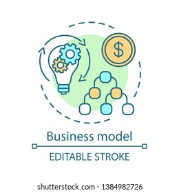 Business model concept icon. Company successful operation. Enterprise management structure. Workflow. Business process idea thin line illustration. Vector isolated outline drawing. Editable stroke