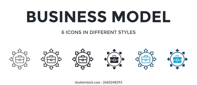 Icono De Modelo De Negocio En Diferente Estilo De Ilustración vectorial. Diseñado En Línea Delgada, Línea Regular, Línea Negrita, Glifo, Línea De Color Y Estilo De Glifo De Color Se Puede Utilizar Para El Web