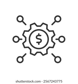 Business model, icon in line design. Business model, strategy, framework, organization, planning, revenue, structure on white background vector. Business model editable stroke icon