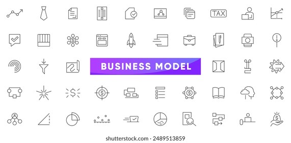 Business model line icon set. Business Intelligence, visualization, analytic dervice, risk management, strategy, data management and analysis outline icons collection. UI thin outline icon set.