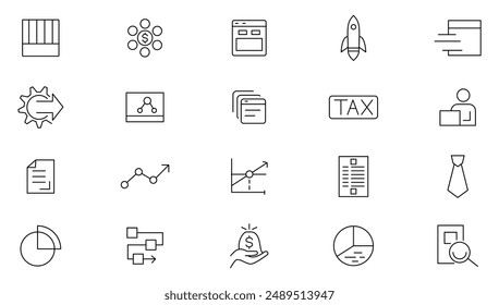 Business model line icon set. Business Intelligence, visualization, analytic dervice, risk management, strategy, data management and analysis outline icons collection. UI thin outline icon set.