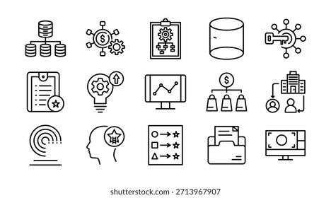 Business Model line icon set. Strategy, revenue, plan, workflow, startup, growth, organization, finance, marketing, operations, analytics, project, icons vector illustration. Pixel-perfect stroke