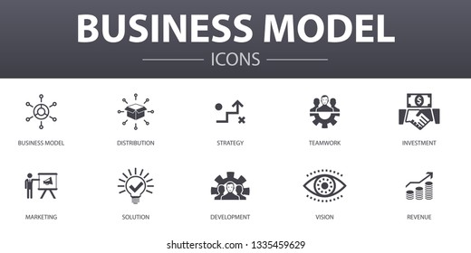business model simple concept icons set. Contains such icons as strategy, teamwork, marketing, solution and more, can be used for web, logo, UI/UX