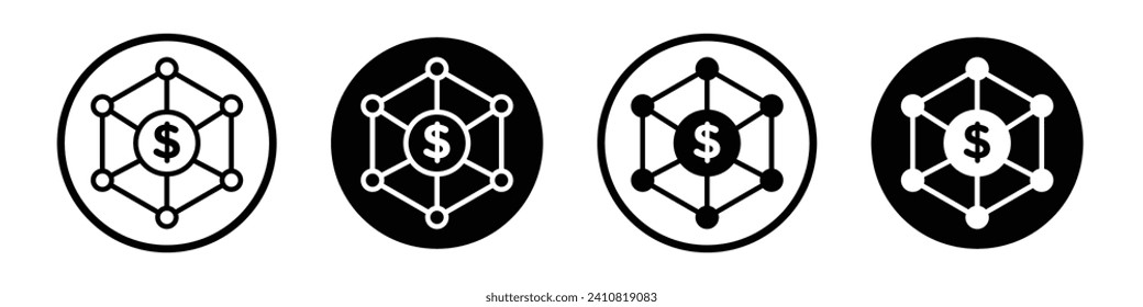 Business modeling icon set. Affilate data network biographic model vector symbol in a black filled and outlined style. Business financial model sign.