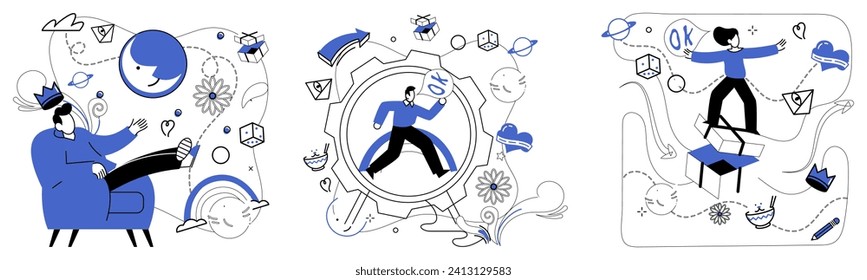 Business modeling vector illustration. Designing business model is akin to sculpting structure withstands test financial evolution Management, maestro business, orchestrates symphony success