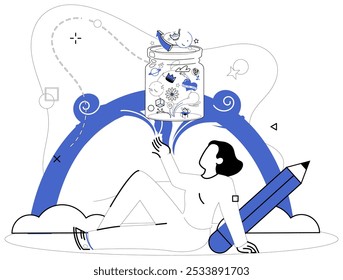 Ilustración vectorial de modelado de negocios. Las Organizaciones, como los fénix, surgen de las cenizas de los esfuerzos pasados a través de modelos de negocios efectivos La lluvia de ideas se está gestando en el negocio de las tazas de té