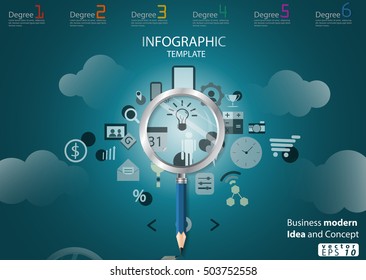 Business modern Idea and Concept Vector illustration Infographic template with icon,magnifier,Pencil.