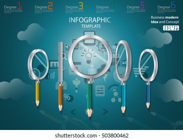 Business modern Idea and Concept Vector illustration Infographic template with icon,magnifier,Pencil.