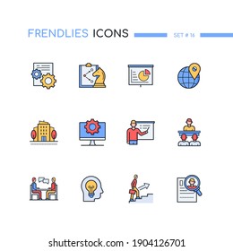 Business - Modern Line Design Style Icons Set. HR And Management Idea. Colorful Images Of Development, Strategy Symbols. Statistics, Office Location, Training, Seminar, Meeting, Career, Growth, Resume