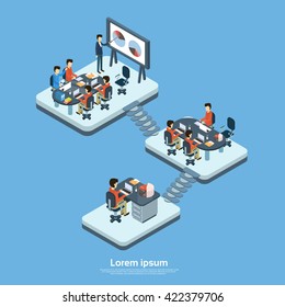 Business Modern Office Interior, Company Structure Floor Businesspeople Group People Team Workplace 3d Isometric Vector Illustration
