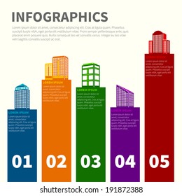 Business modern urban office and private buildings infographics set vector illustration