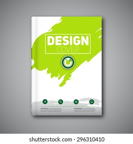 Business modern Vector abstract book cover template with color ink stain, green version