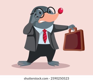 
Business Mole Wearing a Suit Holding a Briefcase Vector Cartoon. Character with hidden agenda doing corporate espionage in a company