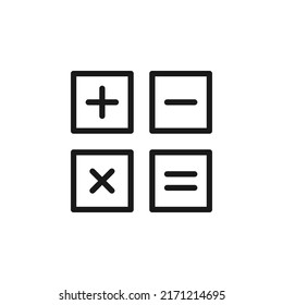 Business and money concept. Monochrome sign drawn with black line. Editable stroke. Vector line icon of signs on calculator 