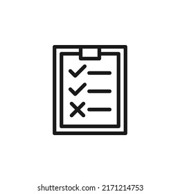 Business and money concept. Monochrome sign drawn with black line. Editable stroke. Vector line icon of check and cross on document 