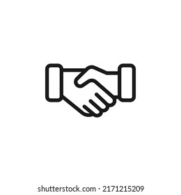 Business and money concept. Monochrome sign drawn with black line. Editable stroke. Vector line icon of hand shaking 