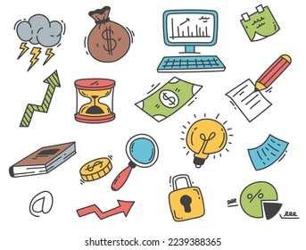 Business money finance office doodle sketch ideas hand drawn abstract set collection. Graphic design cartoon illustration