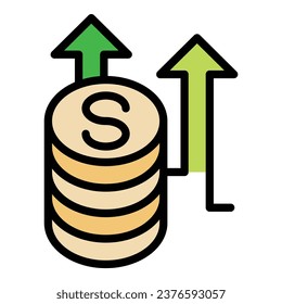 Business money grow icon outline vector. Career self. Goal challenge color flat