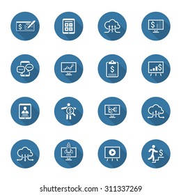 Business & Money Icons Set. Flat Design. Long Shadow. Isolated.