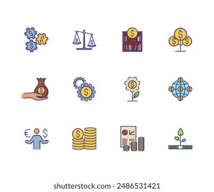 Business and money icons. Set of line icons on white background. Money, banknotes, purse. Vector illustration can be used for topics like economy, banking