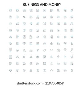 business and money icons, signs, outline symbols, concept linear illustration line collection