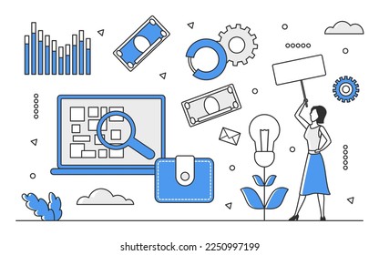 Business money investments. Financial deposit, stock market platform vector monocolor illustration