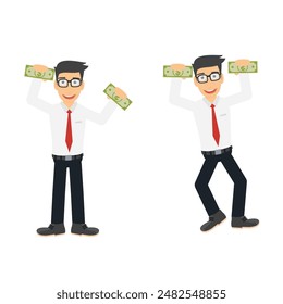 Business with money. Manager is a winner, a win, a vector illustration