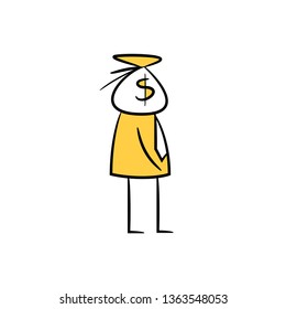 business and money purse head business concept , doodle character design