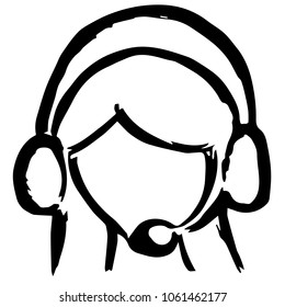 Business Money Technology Flat Icon, Sign, Symbol, Object, People, Abstract Creative Art. Hand Drawn Woman Call Center. Graphic Design Template, Element, Vector Illustration