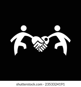 Business Monitors Handshake. Good tidings Motion Stick Figure Pictogram Symbol. Vector delineation.