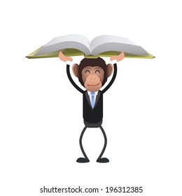 Business monkey with book over white background