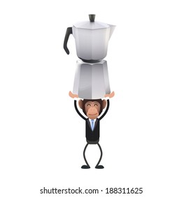 Business monkey with coffee pot over white background. Vector design. 