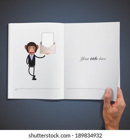 business monkey with envelope printed on book. Vector design.
