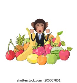Business monkey with fruits isolated over white background. Vector design. 
