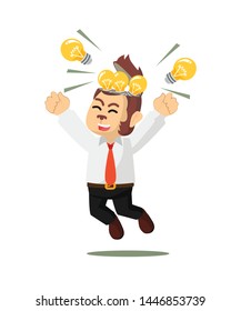 Business Monkey Happy Because Full Of Bulb Isolated White