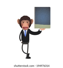 Business monkey holding a book over white background