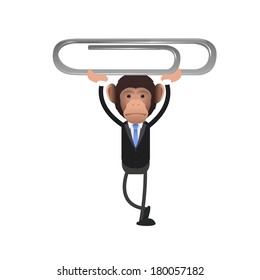 Business monkey holding a clip over white background