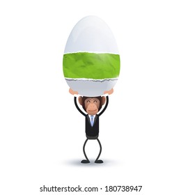 Business monkey holding an egg over white background. Vector design