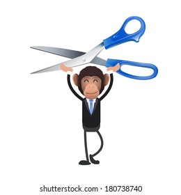 Business monkey holding a scissors over white background. Vector design