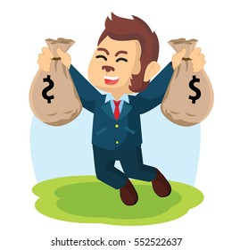 business monkey jumping holding money bag