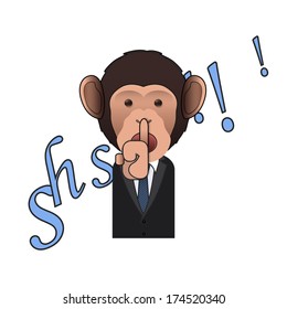Business monkey making silence gesture over white background. Vector design 