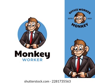 Business Monkey Mascot Logo Design. Professional and friendly Monkey mascot wearing a suit, representing the ideal employee for corporate branding and marketing