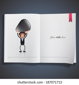 Business monkey monkey with plectrum over book. Vector design. 
