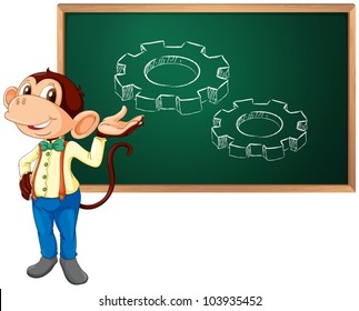Business monkey presenting information